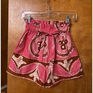 Love The Label Ramona Paperbag Waist Shorts Pink Batik Resort Boho Sz XS